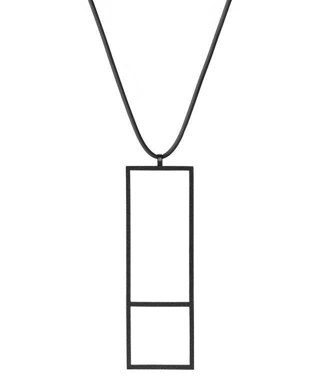 a minimalist sculptural necklace that is rectangular and geometric from the KONZUK Artus collection