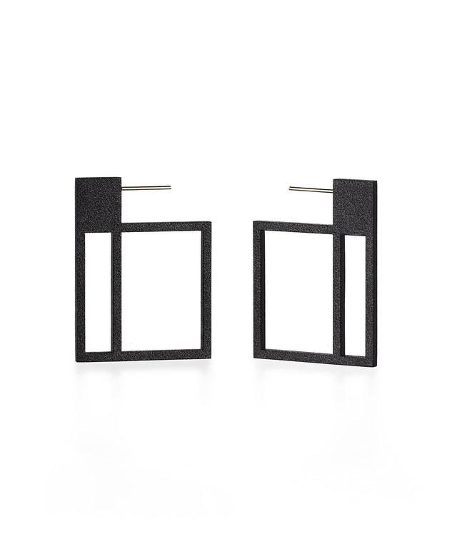 Pair of black powder coated stainless steel square minimal geometric earrings