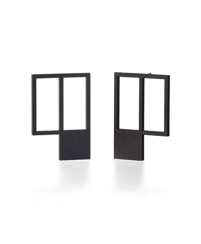 black powder coated stainless steel square geometric earrings from the Artus collection