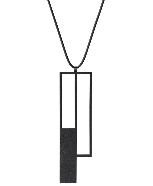 long thin rectangular black powder coated stainless steel necklace from the KONZUK Artus collection Rp5