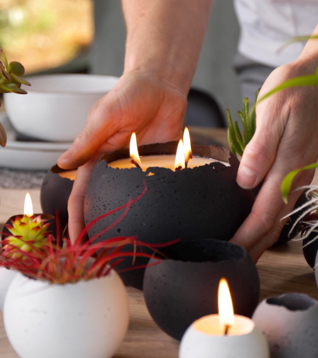 L Orbis 3-wick Concrete Candle - Black