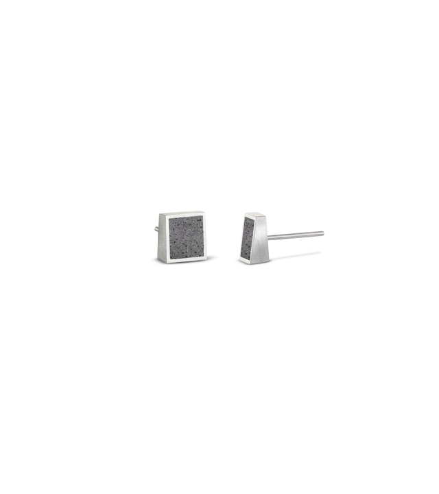 These uniquely geometric stainless steel square stud earrings with inlaid concrete, are inspired my Bauhaus designer Josef Albers.