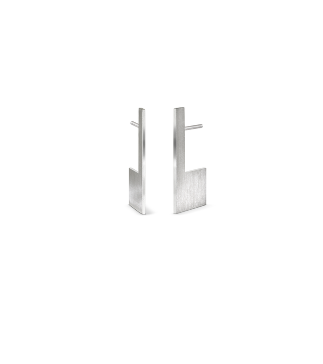 Pair of modern geometrically shaped stainless steel stud earrings uniquely inspired by Bauhaus designer Anni Albers.