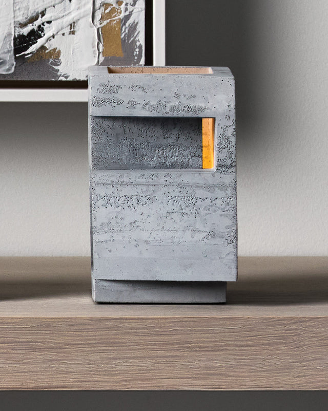 light grey architectural concrete candle holder, Citadel from the KONZUK Household Habitat collection