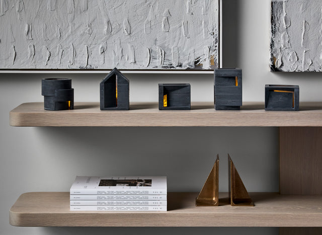 group of 5 concrete architectural tealight holders from the Habitat series from KONZUK