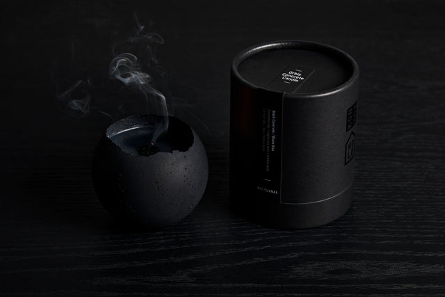 black orbis candle with black wax from the KONZUK Nocturnal Orbis candle collection