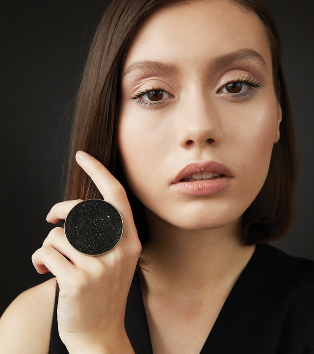 The Antares Major diamond dust infused concrete ring is a modernist statement jewelry design that echoes the infinite starry night sky.