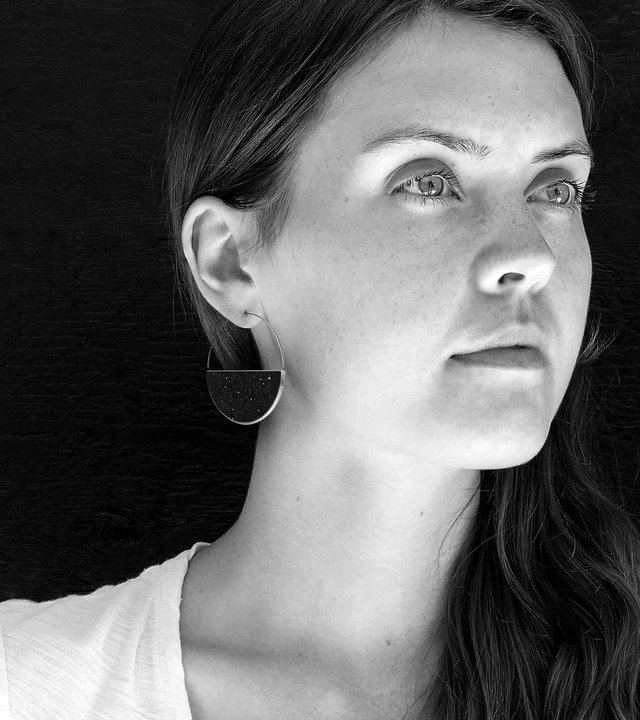 Carina Nebula diamond dust infused concrete earrings balance from stainless steel hoops.