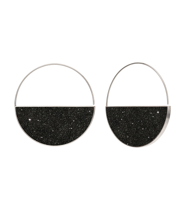Carina Nebula diamond dust infused concrete earrings balance from stainless steel hoops.