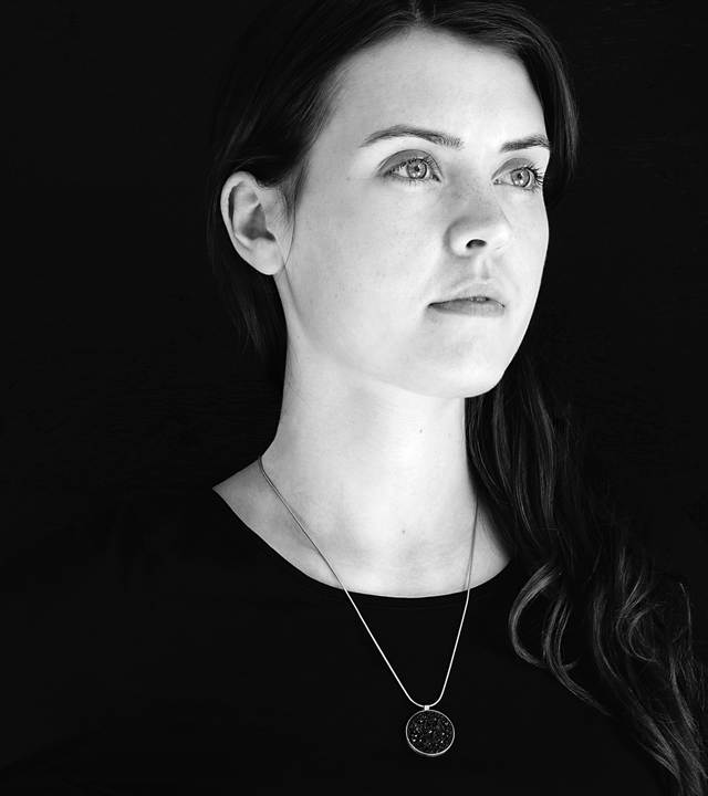 The Maia concrete necklace sparkles with infused diamond dust set into stainless steel minimalist geometric form.