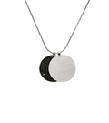 Classic and bold in style, this overlapping double pendant in concrete, diamond dust and stainless steel hangs centred creates the phases of the moon depending on how the piece hangs. 