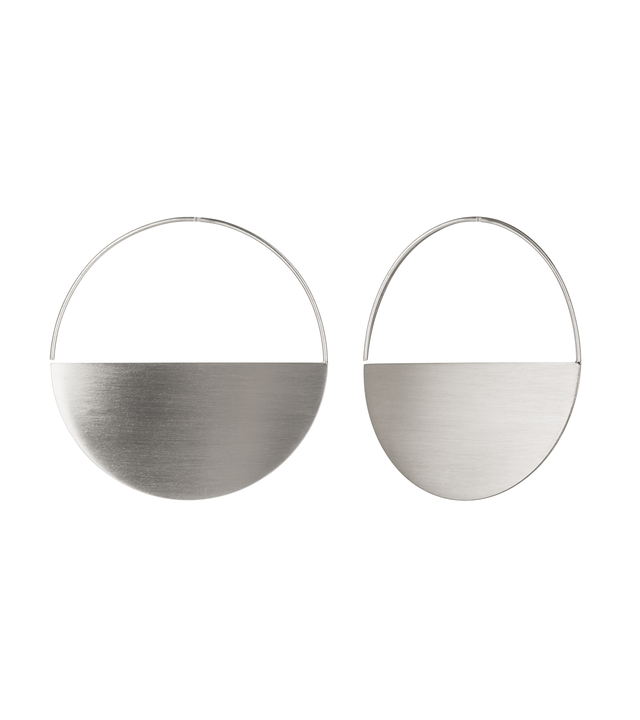 Minimalist Umbra Major hoops are characterized by .5mm thin brushed stainless steel half-circles.