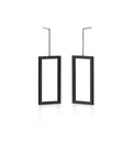 minimalist rectangular black powder coated drop earrings from the KONZUK Artus collection