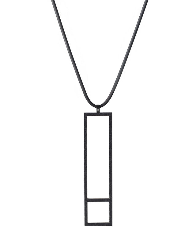 Black rectangular pendant on a thin black cord from the KONZUK Artus collection