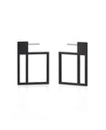 Pair of black powder coated stainless steel square minimal geometric earrings 
