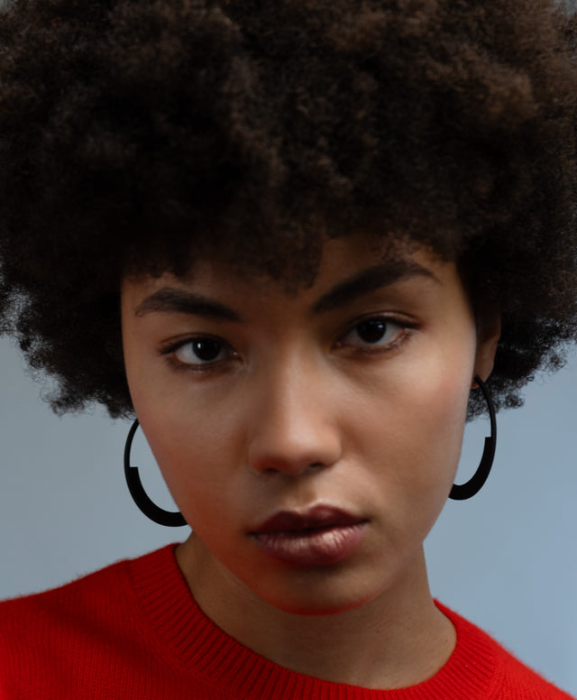 sculptural hoop earrings in black stainless steel from the KONZUK Artus collection