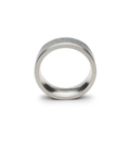 Classic men's natural grey / gray concrete and brushed stainless steel ring. Facing view. KMR135