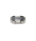 Classic men's natural grey / gray concrete and brushed stainless steel ring. Top view. KMR135