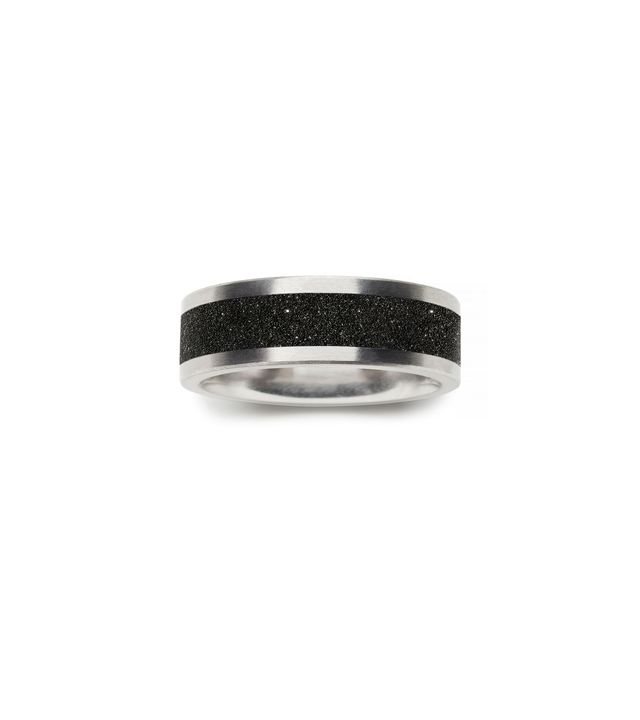 Unisex concrete ring with embedded genuine diamond dust and stainless steel.