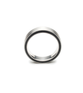 Front profile of minimalist wedding ring with black concrete cast into the side.