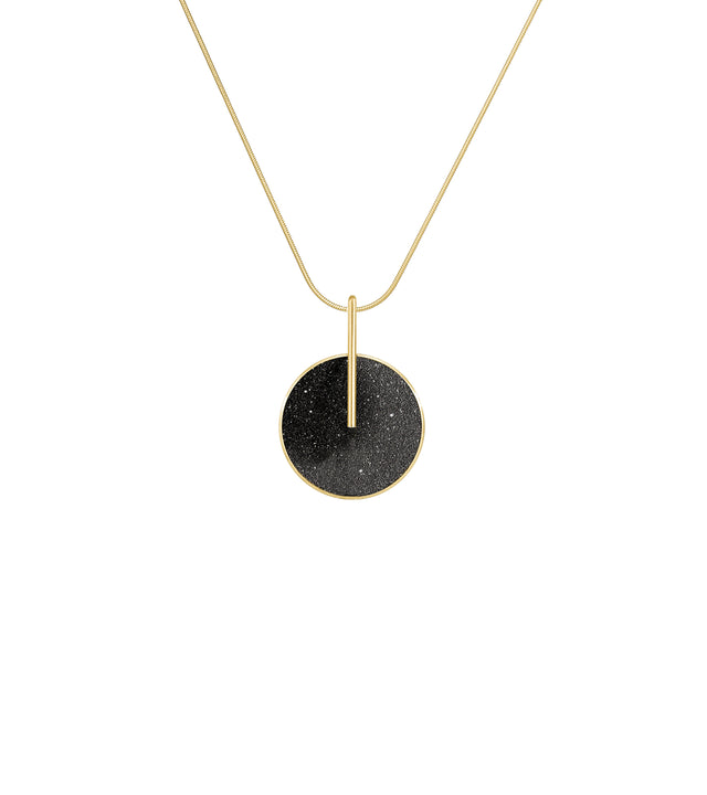 Solid 14k gold necklace with concrete-and-diamond dust set dome..