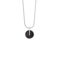 Memento Eternal pendent with diamond dust and concrete set into small circular stainless steel design.