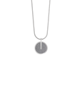 Memento Eternal pendent with concrete set into small circular stainless steel design.