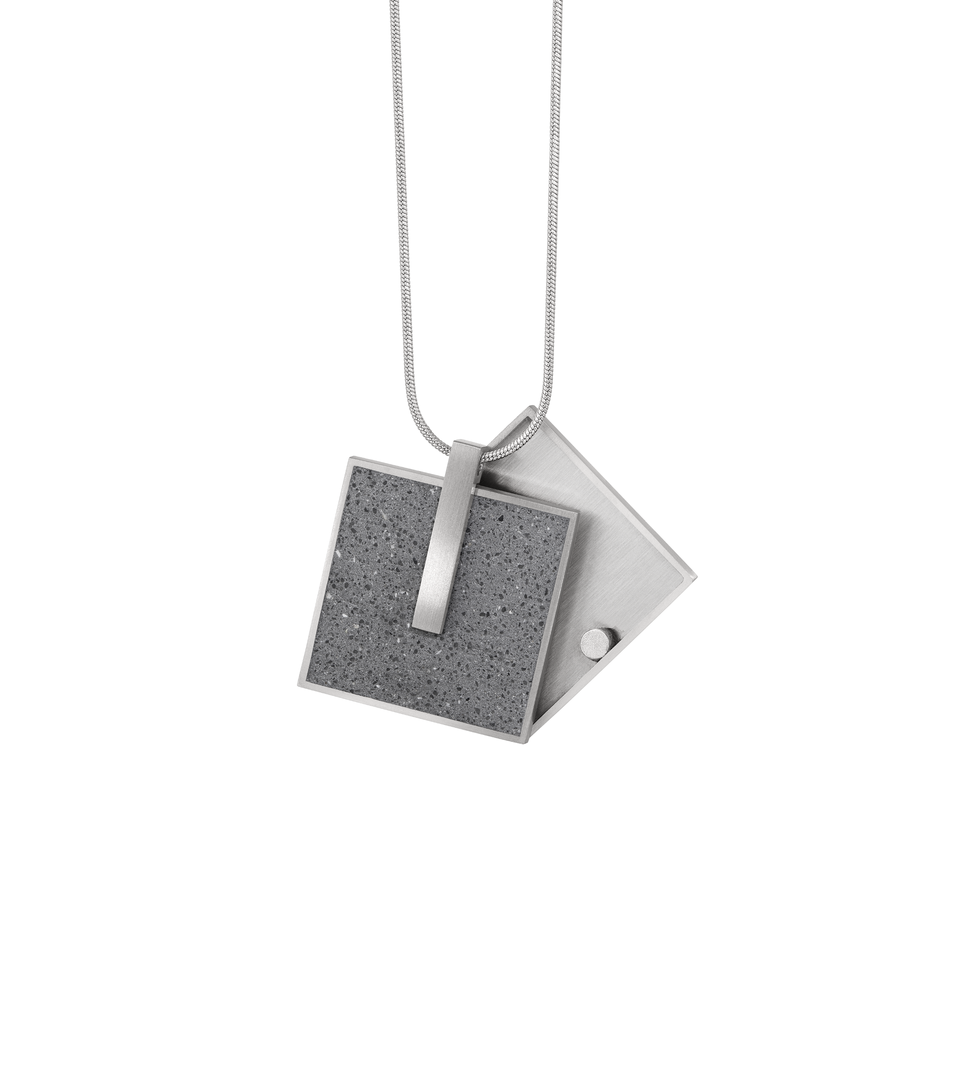 Mens Silver Square Link Chain Dog Tag Pendant Geometric 