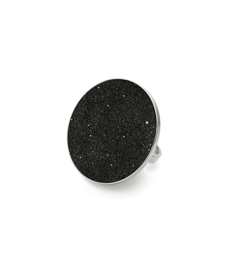 Antares Major concrete and stainless steel statement ring with infused diamond dust that captures the infinite night sky.