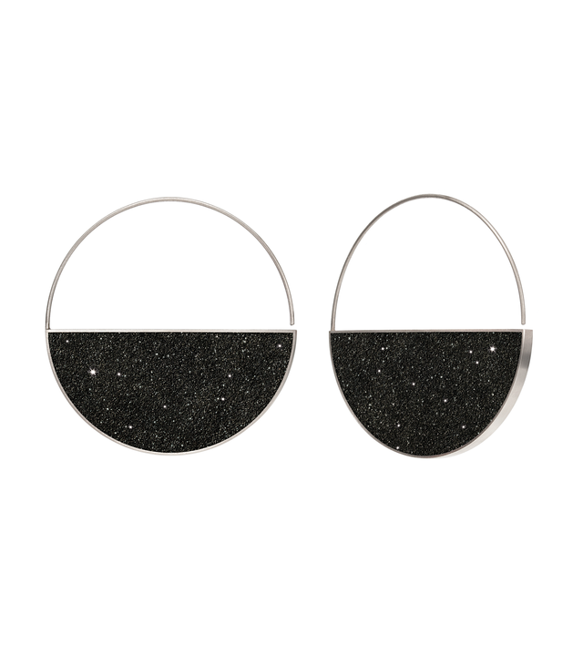 Carina Nebula diamond dust infused concrete earrings balance from stainless steel hoops. 