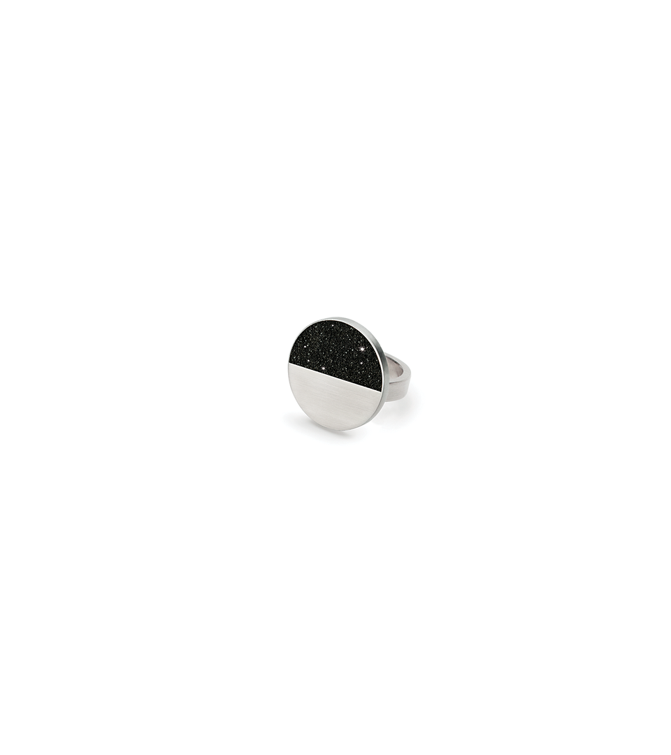 Cephei Minor diamond dust infused concrete ring achieves minimalist beauty with modernist jewelry design that echoes architectural principles of balance, rhythm and harmony. 