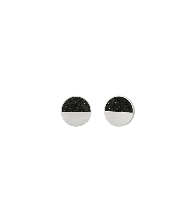 Concrete earring studs are a balance of stainless steel with diamond dust infused black concrete..