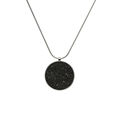 Maia concrete necklace set with diamond dust inside a minimalist stainless steel geometric form hanging centred from an elegant linked chain.