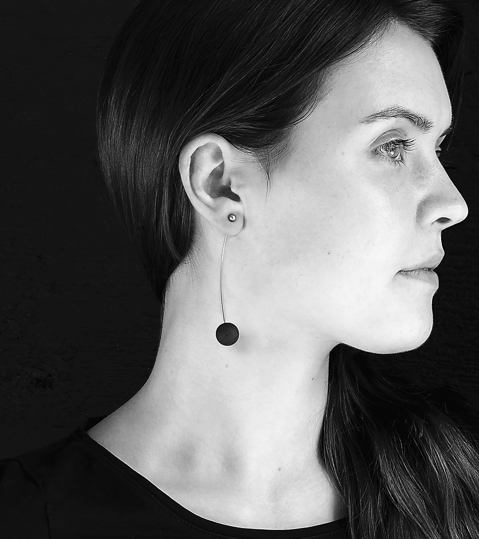 Perseids concrete and stainless steel earrings achieve minimalist beauty with modernist jewelry design that echoes architectural principles of balance, rhythm and harmony.